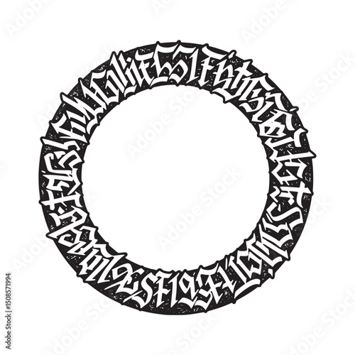 Detailed Ringstone Icon with Graffiti Tags Black and White Vecto