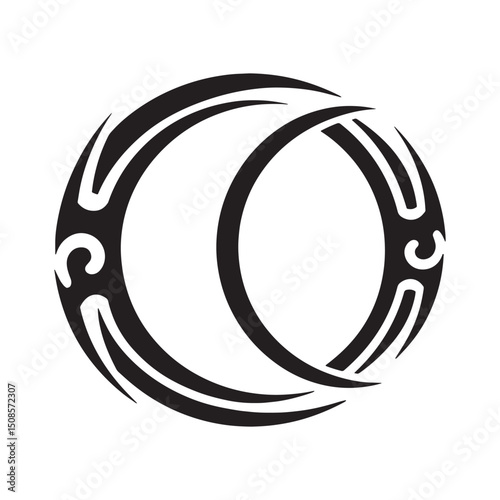 Stylized Lunar Eclipse Tribal Tattoo Design for Apparel and Merc