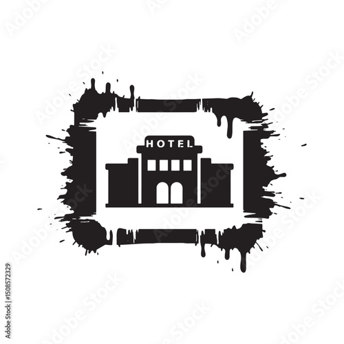 Distressed Hotel Icon with Dripping Paint Effect for Apparel and