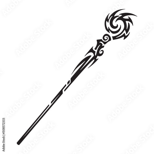 Mystical Pilgrim's Staff with Tribal Tattoo Art for Apparel Desi