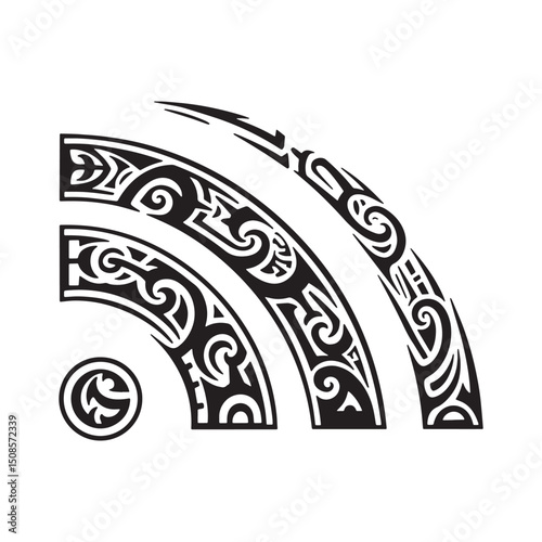 Tribal Tattoo Style RSS Feed Icon Black and White Vector Illustr