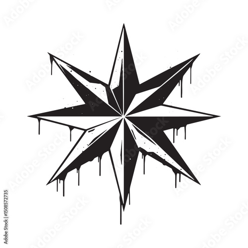 Monochrome Sacred Geometry Star Icon with Stencil Dripping Paint