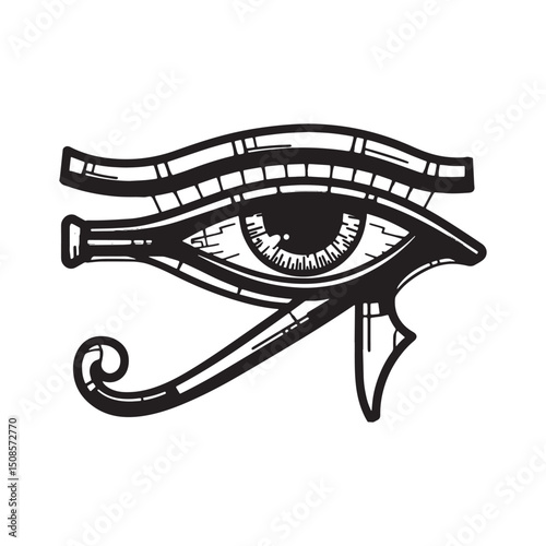 Eye of Ra Icon in Cyberpunk Style, Black and White Vector Print