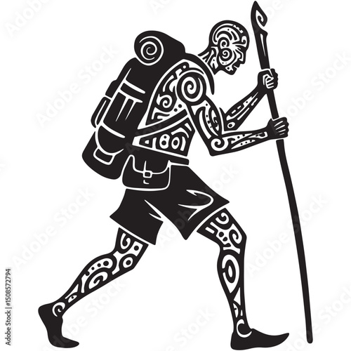 Tribal Tattoo Style Traveling Man Vector Illustration for Appare