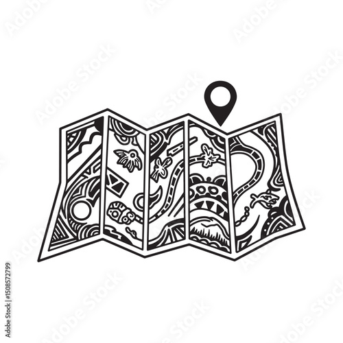 Intricate Zoo Map Design with Tribal Tattoo Elements for Apparel