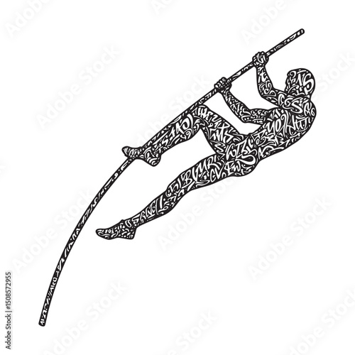 A Stylized Black and White Pole Vault Icon with Graffiti Letteri