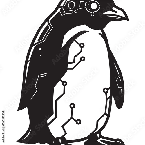 Cyberpunk Penguin Icon Vector Illustration for Merchandise Appar