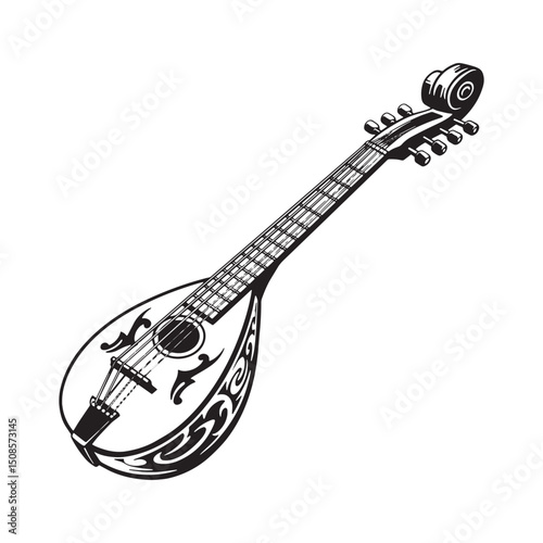Stylized Rebec Icon with Tribal Tattoo Design Black and White Ve