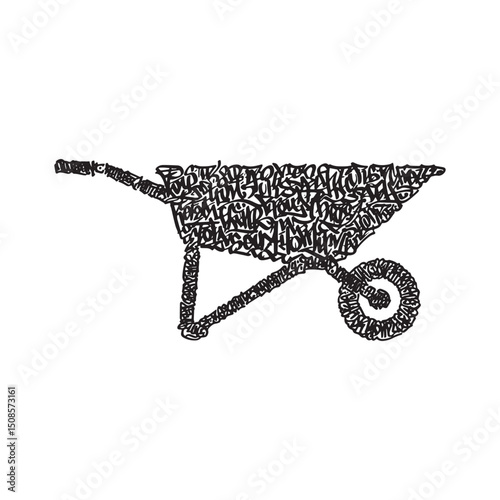 Unique Wheelbarrow Design with Graffiti Tags - Black and White V