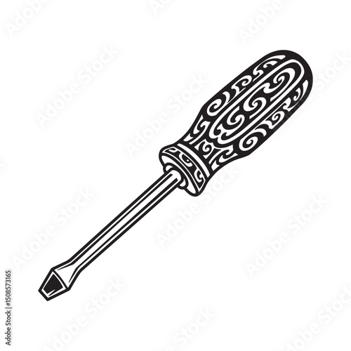 Tribal tattoo style screwdriver vector icon for merchandise prin
