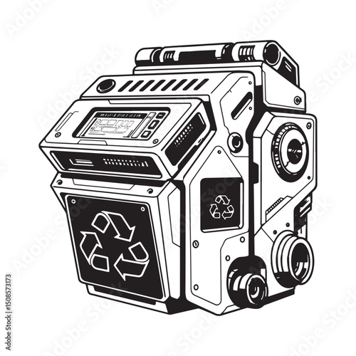 Cyberpunk Recycling Machine Vector Icon for Apparel and Merchand