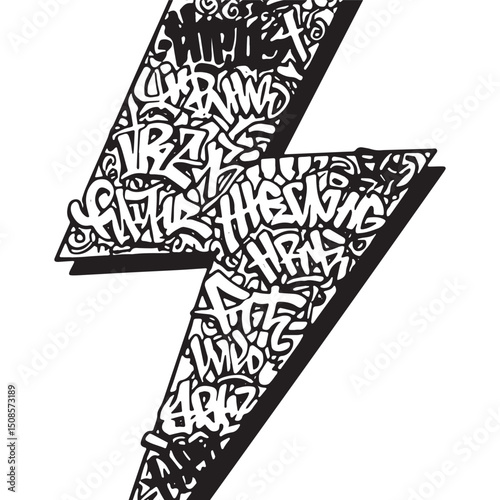 Electric surge covered in graffiti tags, urban style vector desi