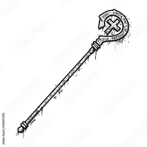 Graffiti-Style Pope's Staff Vector Illustration for Merchandise