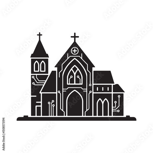 Cyberpunk Monastery Vector Icon for Merchandise Apparel Print De