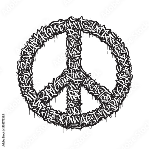 Graffiti Peace Symbol Vector with dripping paint design for t-sh