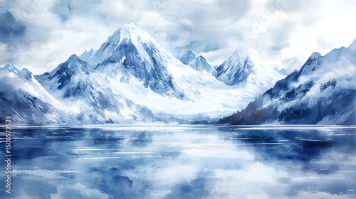 Wallpaper Mural Serene Winter Landscape Majestic Snow-Capped Mountains Reflecting on a Frozen Lake Torontodigital.ca