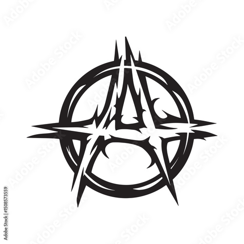 Anarchy Symbol Graphic with Tribal Tattoo Style in Black and Whi