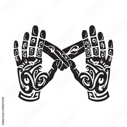 Tribal Tattoo Style Helping Hands Vector Illustration for Mercha