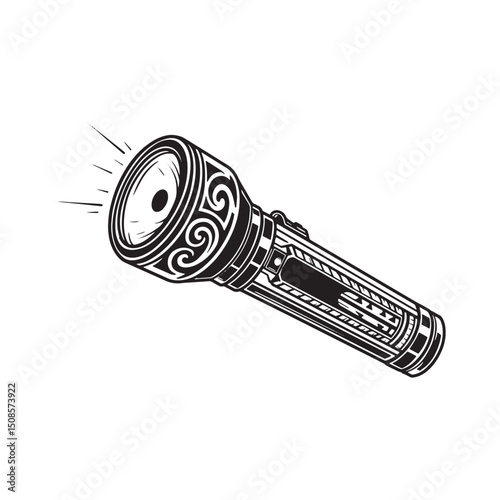 Monochrome flashlight vector illustration with tribal tattoo sty