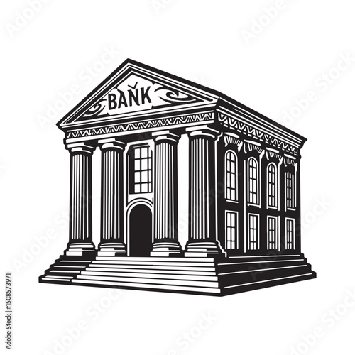 Iconic Bank Building Vector with Graffiti Style for Merchandise