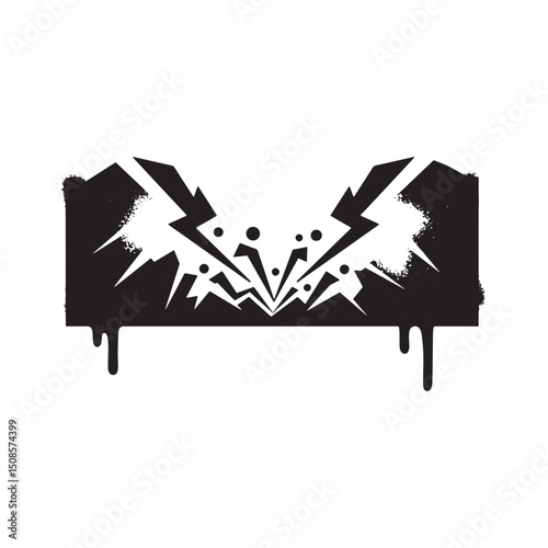 Distressed Earthquake Icon Stencil with Dripping Paint Effect Gr