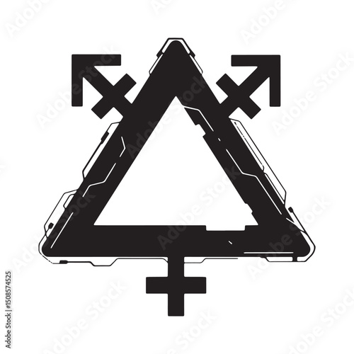Transgender Symbol in Cyberpunk Style, Black and White Vector De
