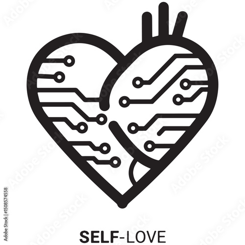 Cyberpunk Self-Love Icon, A Black and White Vector Illustration