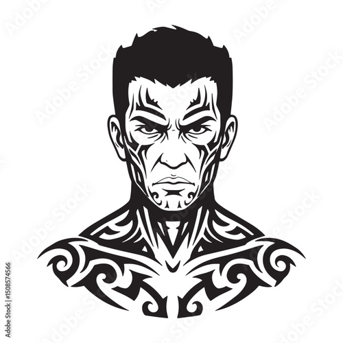Intense Gamer Avatar with Tribal Tattoo Vector Illustration Desi