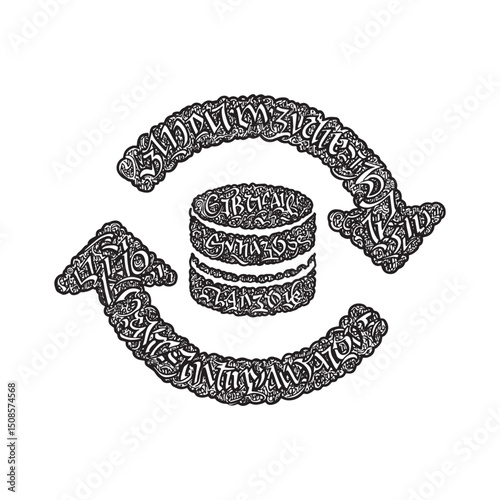 Ornate Data Synchronization Cycle Illustration with Graffiti Let