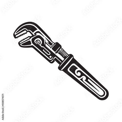 Tribal Tattoo Style Plumbing Tool Vector Graphic for Merchandise