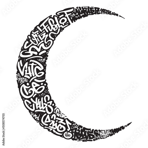 Waxing Gibbous Lunar Phase with Graffiti Tagging Vector Art Desi