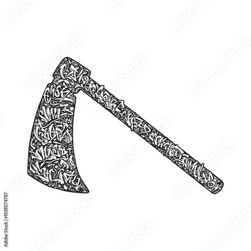 Abstract Hoe Icon Covered with Intricate Graffiti Style Tags in