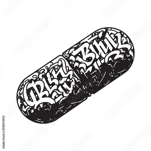 The Blue Pill grafitti icon illustration, trendy black and white