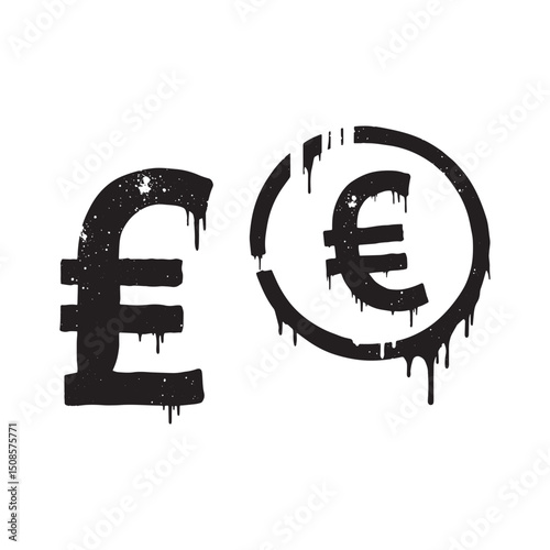 Currency Converter Graphic with Dripping Paint Stencil Design fo