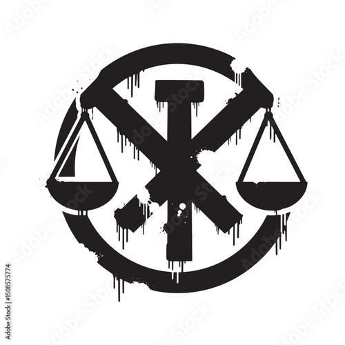 Gritty Justice, A Black and White Social Justice Symbol with Pai
