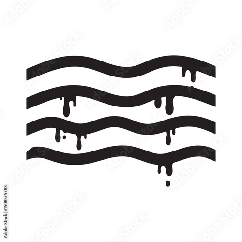Melting Waves, Black and White Flood Icon with Dripping Paint Ef