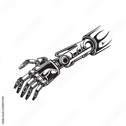 Bold Black and White Vector Illustration of a Robotic Arm Design