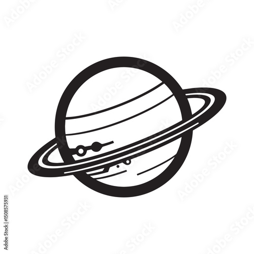 Futuristic Cyberpunk Jupiter Illustration in Black and White Vec