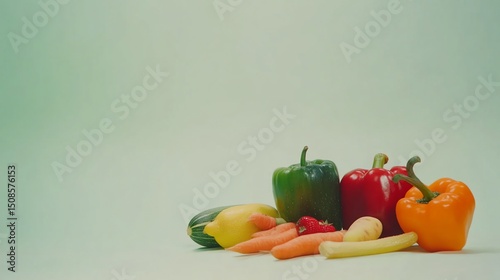 Fresh Vegetables and Fruit on Light Background with Colorful Array of Food