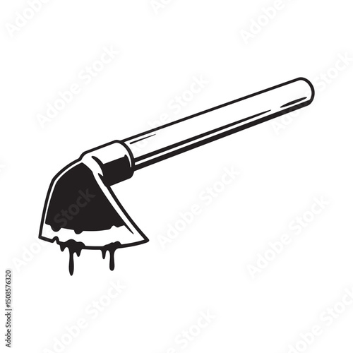 Stylized Black and White Hoe Icon with Dripping Paint Effect Vec