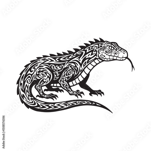 Reptilian tribal tattoo vector art for merchandise and apparel p