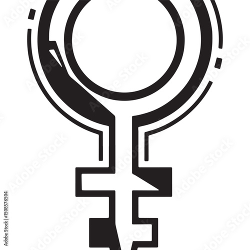Cyberpunk Venus Glyph Icon, Futuristic Symbol in Black and White