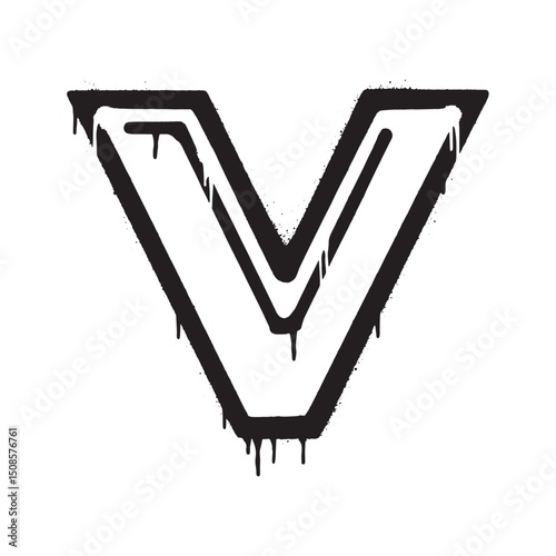 Abstract Volt V Lettering with Dripping Paint Effect Black and W
