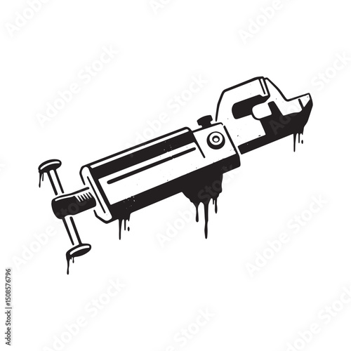 Detailed Pin Vise Illustration with Dripping Paint and Stencil E
