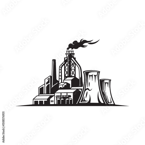 Striking Steel Mill Icon with Tribal Tattoo Elements for Apparel