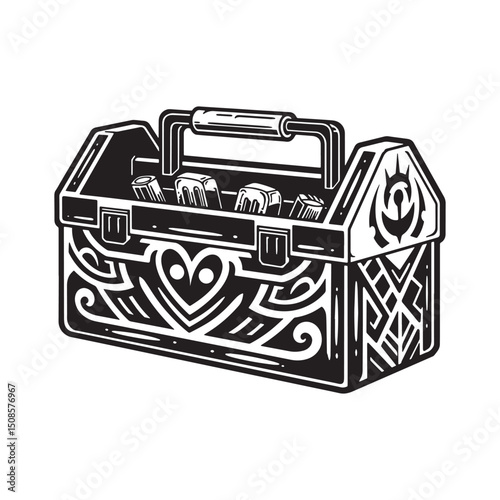Toolbox adorned with intricate tribal tattoo patterns vector des