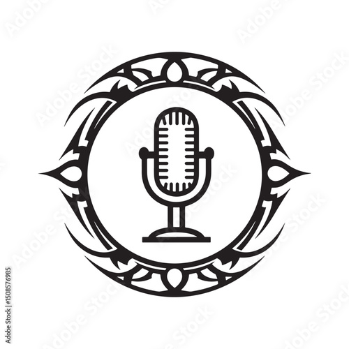 Webinar icon with tribal tattoo style, black and white vector il