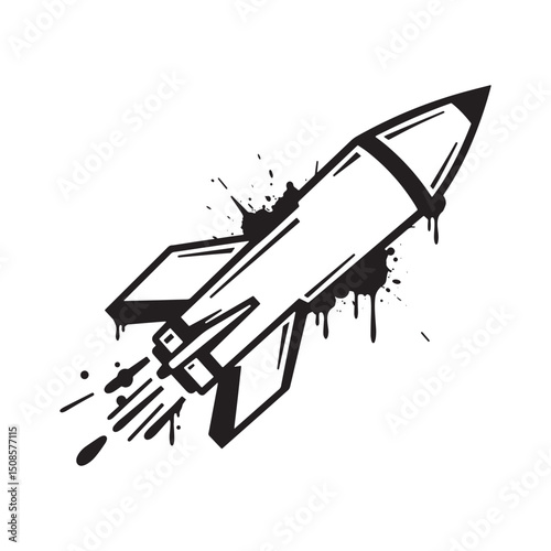 Black and white vector image of a missile with dripping paint ef