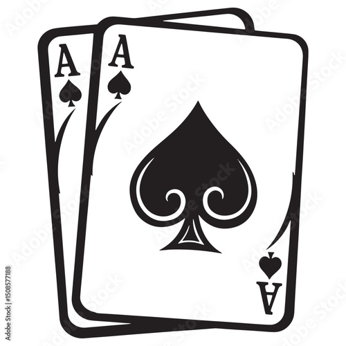Poker Hand Icon with Tribal Tattoo Style, Black and White Vector