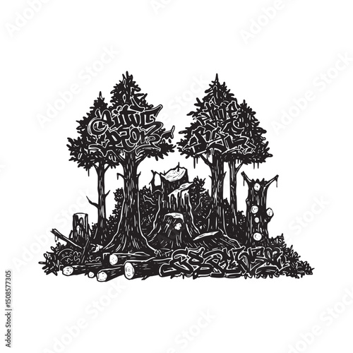 Monochrome portrayal of deforestation consequences with urban gr